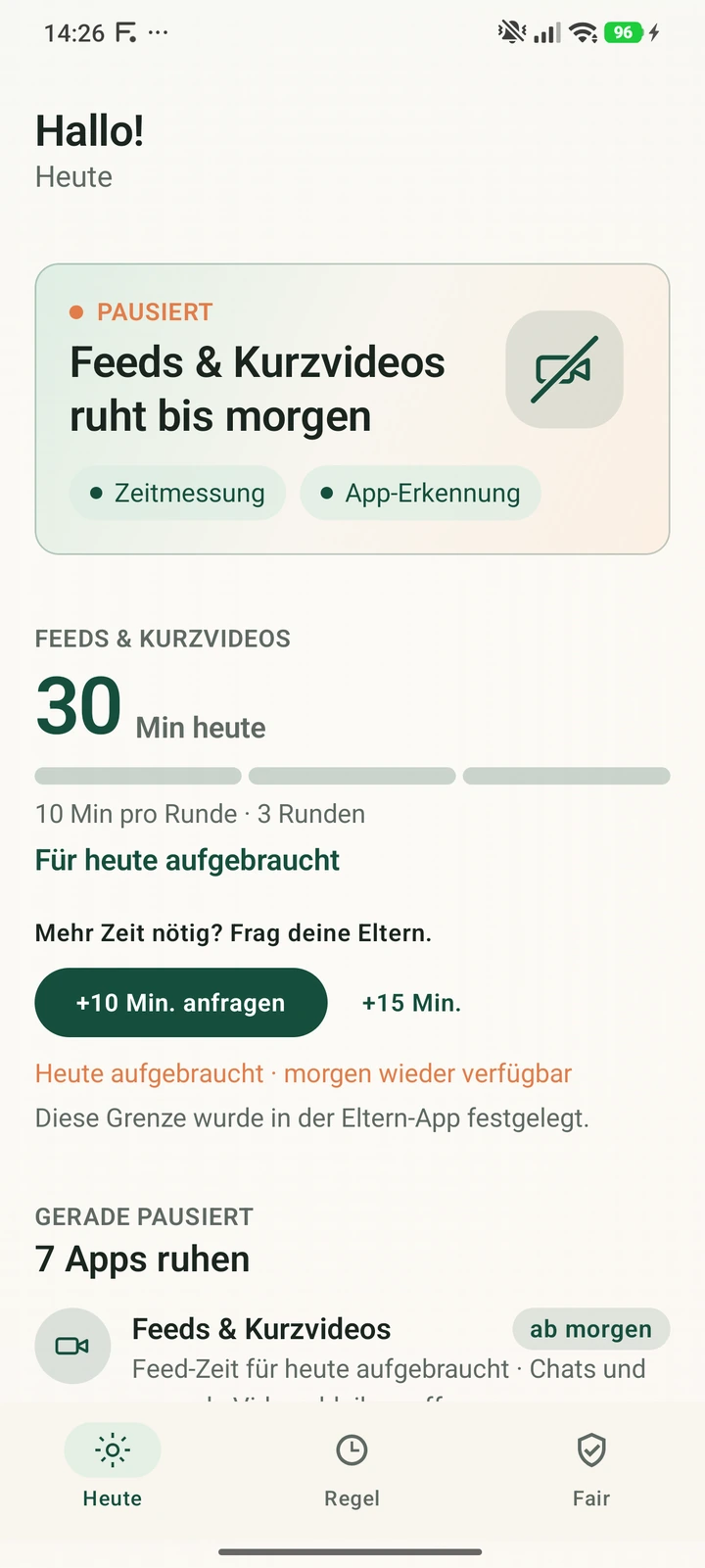 Kinder-App: Die Kurzvideozeit ist aufgebraucht. Feeds und Kurzvideos ruhen bis morgen.